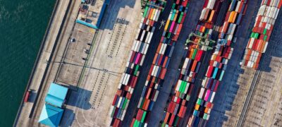 Shipping containers at a dock.